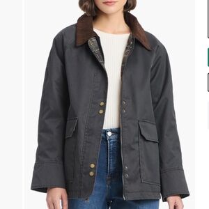 NWT Sanctuary Waxed Barn Jacket Raincoat Size XL or Large Black Plaid